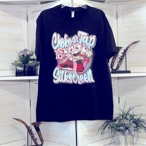 American Apparel Black Cotton T Shirt Choke Tap Screen Large